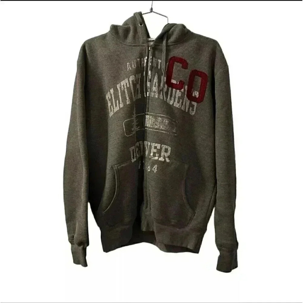 Vintage Elitch gardens Denver, CO Thermal Waffle Knit Hoodie Size Medium